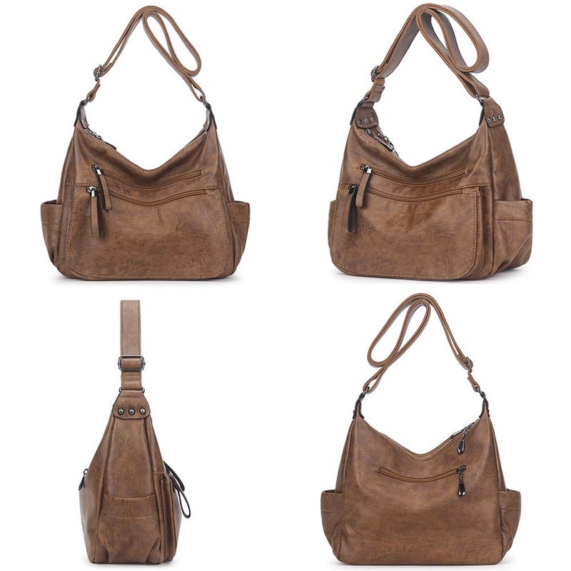 Artwell Fashion Crossbody Bag For Women Shoulder Bag Soft PU Leather Handbags Purses Multi Pocket Hobo Tote Bag (Brown) - Image 2